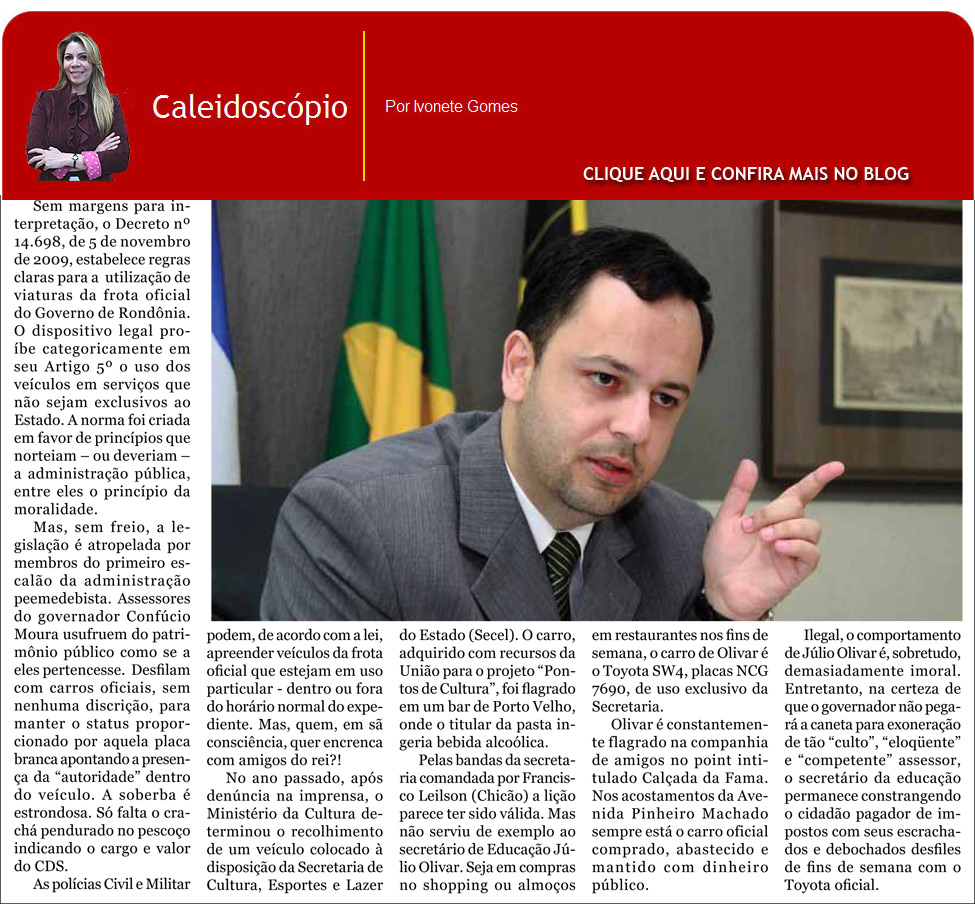 Sem margens para interpretação, o Decreto nº 14.698, de 5 de novembro de 2009, estabelece regras claras para a utilização de viaturas da frota oficial do Governo de Rondônia.